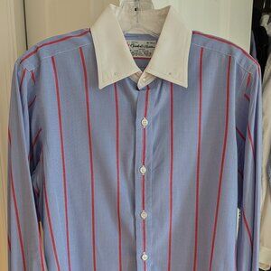 RARE Turnbull & Asser Blue/Red Striped 100% Cotton Shirt England Size 16 (41cm)